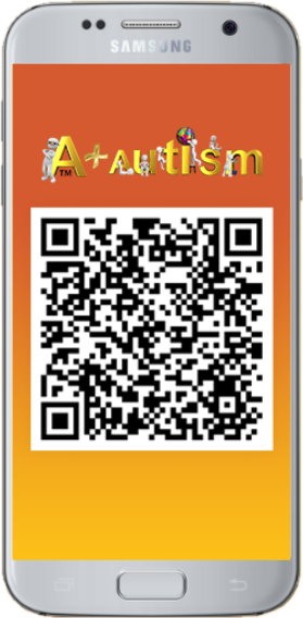 Android phone showing the A+ Autism Google Play QR code